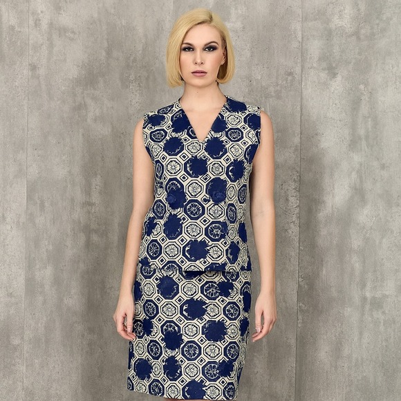 Handmade Dresses & Skirts - Vintage 60s Handmade 2 Piece Skirt Set S Navy White Floral Mod Sleeveless Top